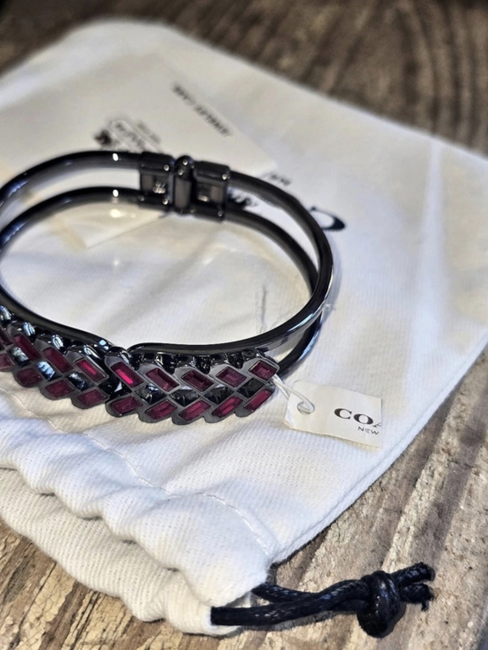 Coach Hinge Oxblood Baguette Bracelet. Comes With A Yellow Mini C Charm& Other